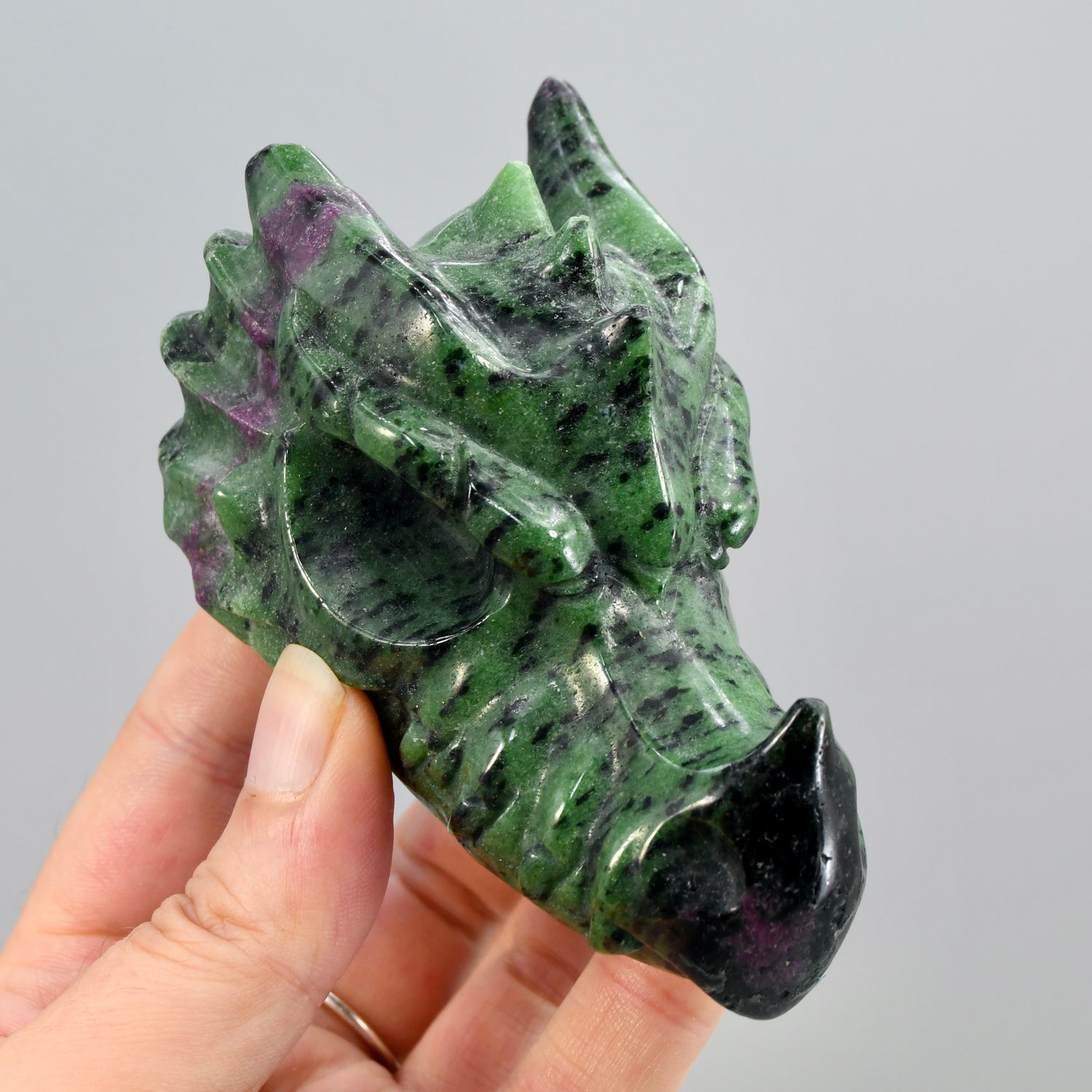 Ruby Zoisite Carved Crystal Dragon Skull