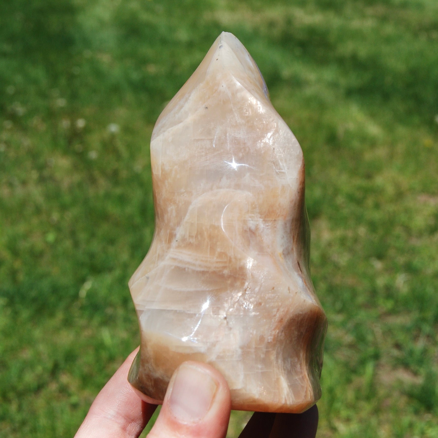 Peach Moonstone Crystal Freeform Flame Tower, India