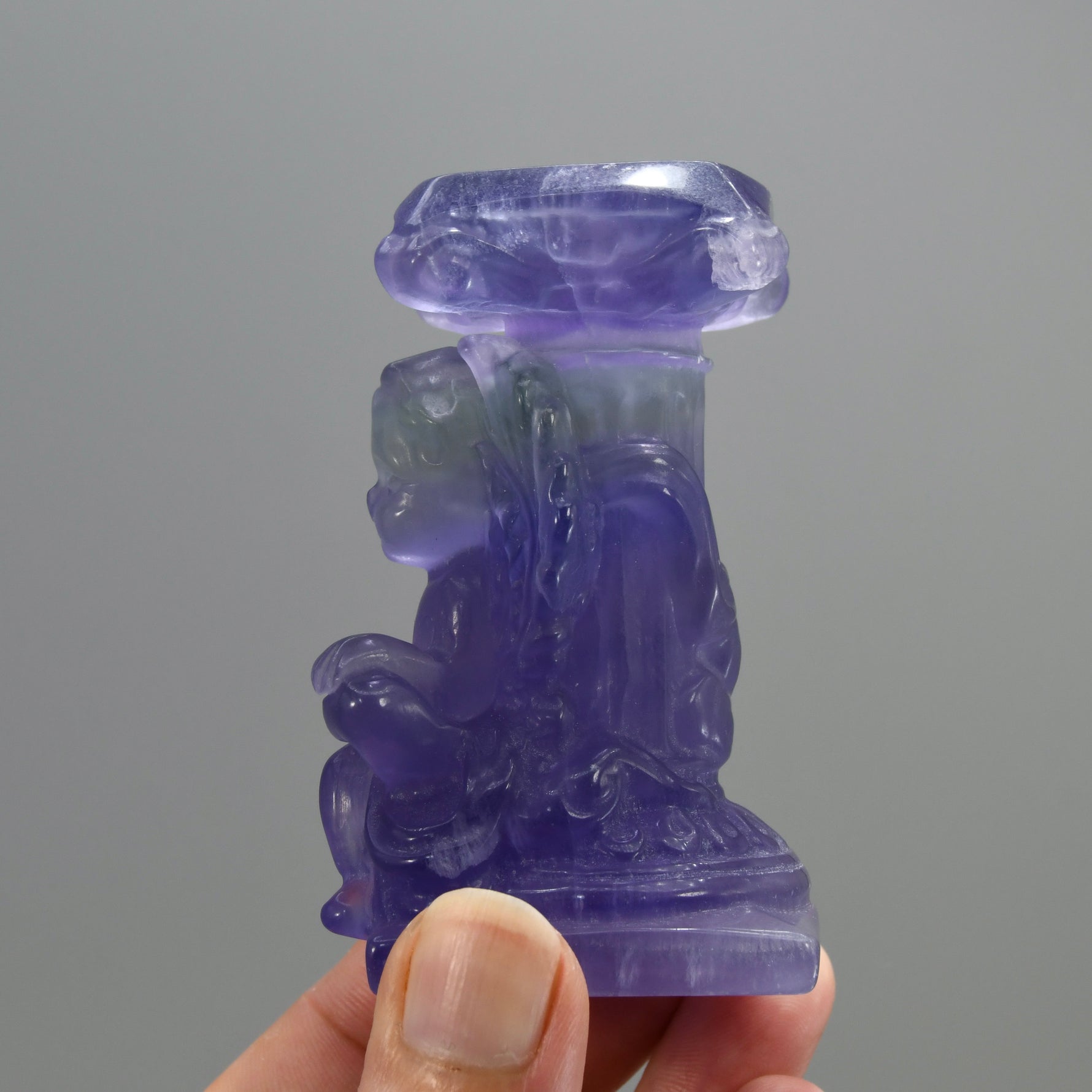 Fluorite Carved Crystal Angel Sphere Stand