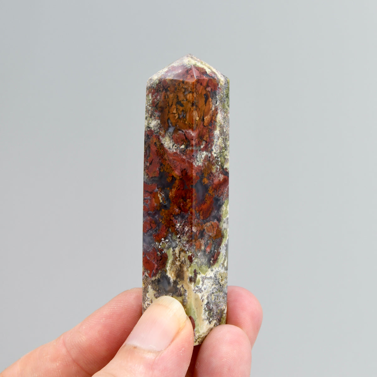 Red Garden Agate Crystal Tower, Intricate Red Moss Agate