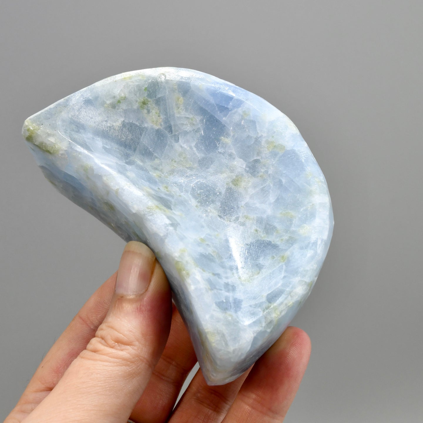 Blue Calcite Diopside Carved Crystal Moon Bowl