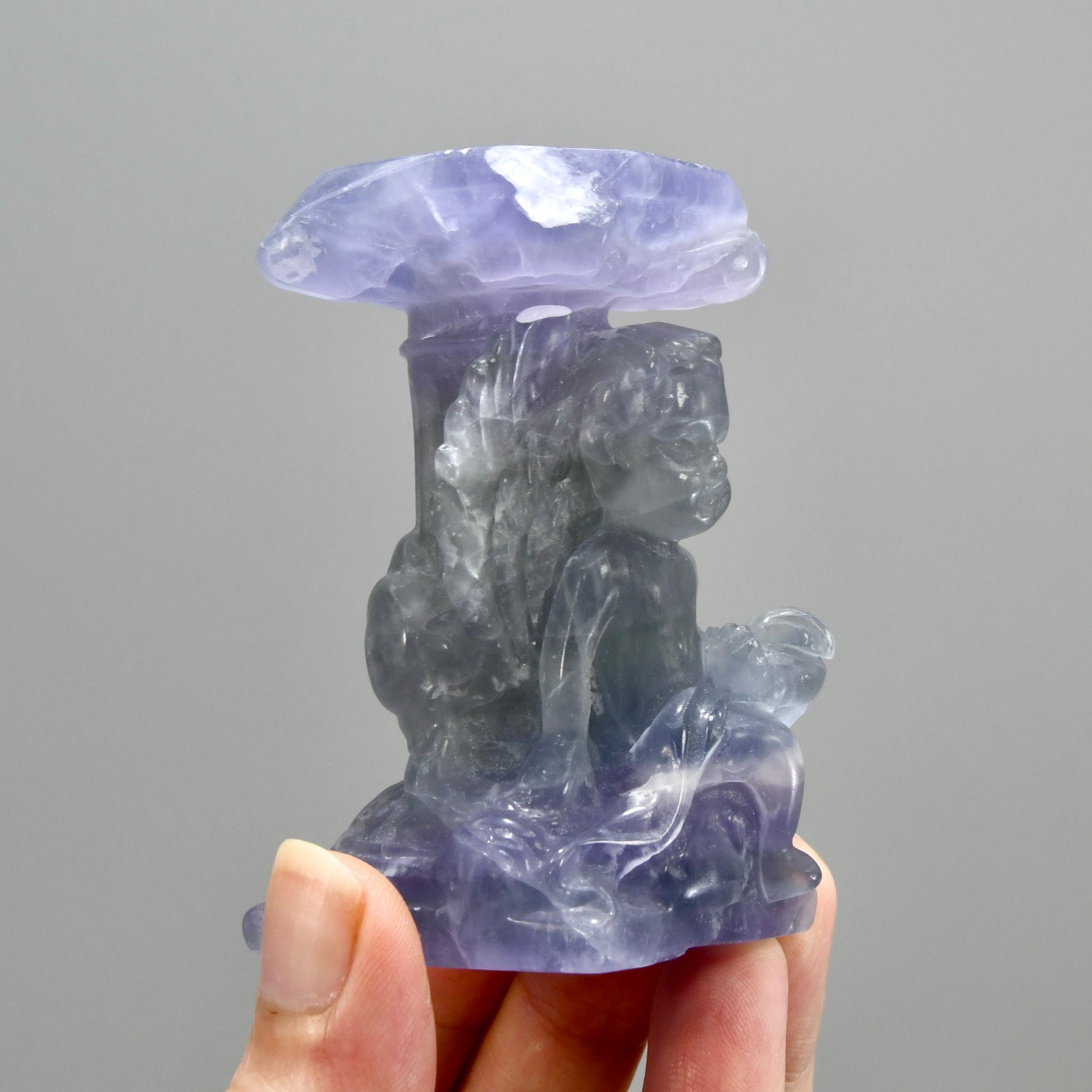 Purple Fluorite Carved Crystal Angel Sphere Stand