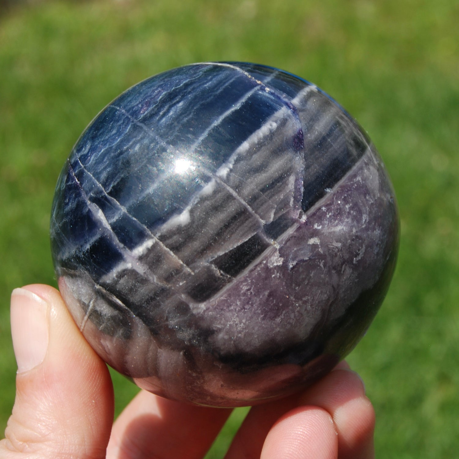 Blue Purple Silky Fluorite Crystal Sphere