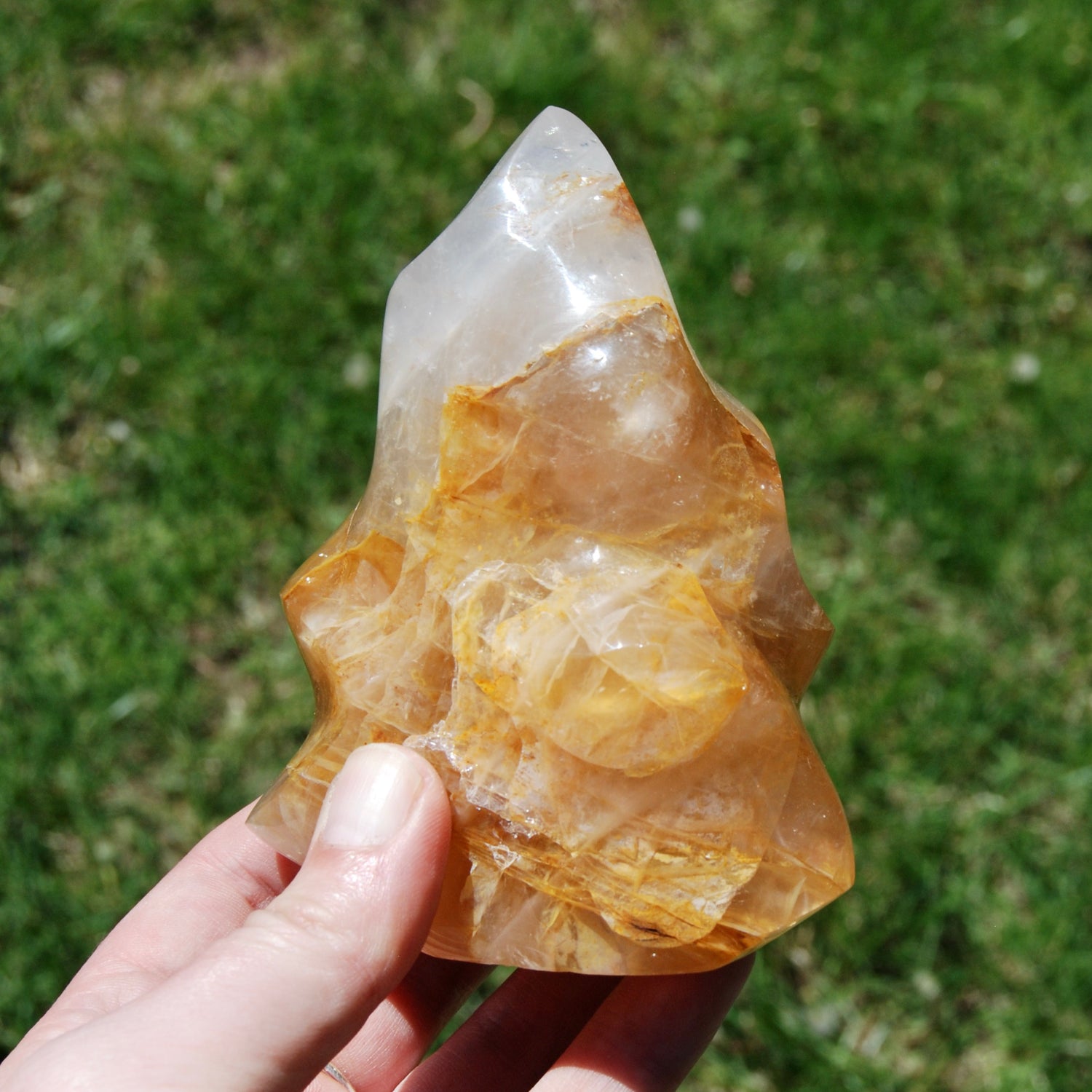 Golden Healer Quartz Carved Crystal Flame, Madagascar