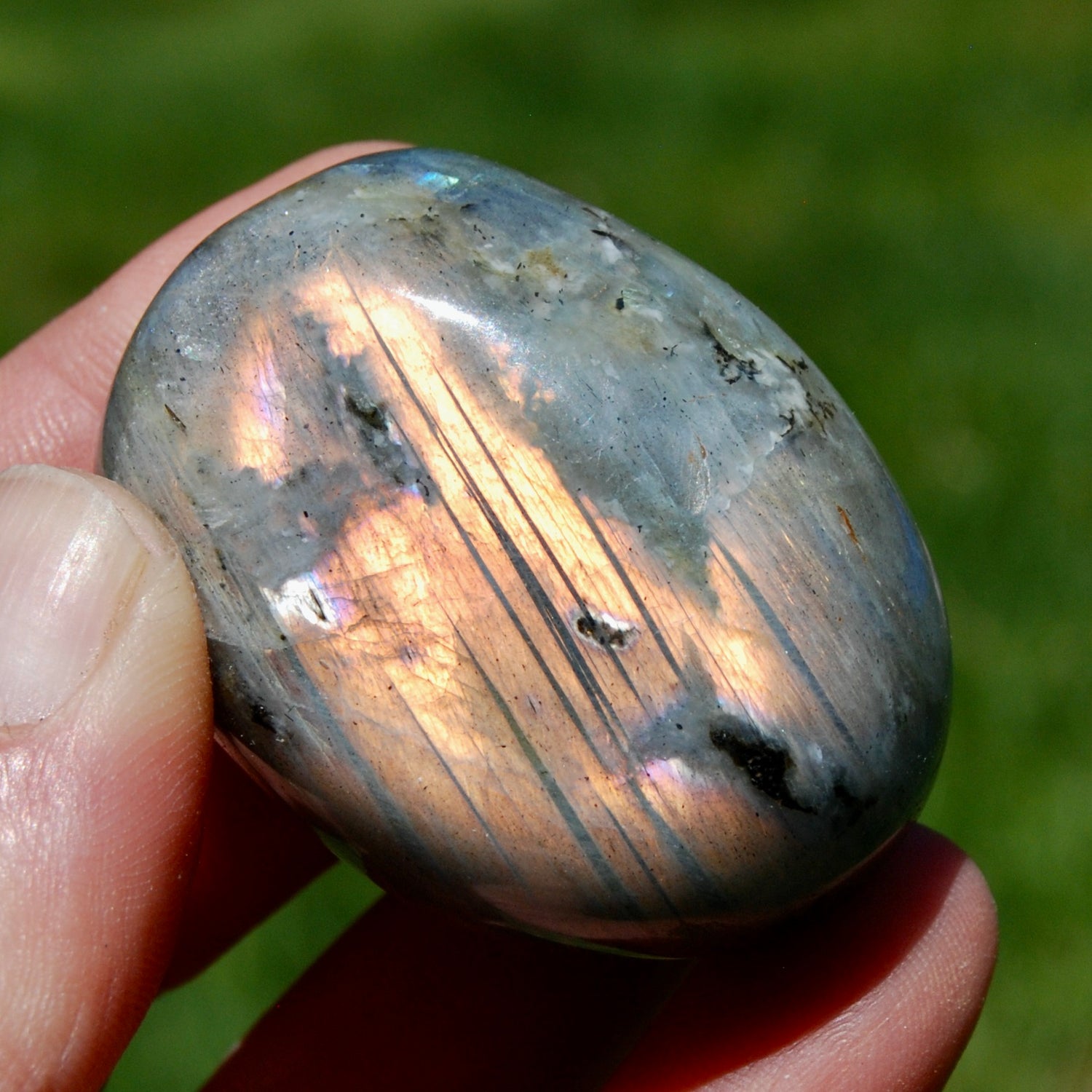 Sunset Pink Peach Labradorite Crystal Palm Stone