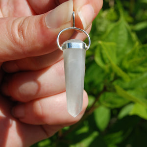 Blue Amphibole Quartz Crystal Sterling Silver Pendant for Necklace, Blue Angel Phantom Quartz Crystal