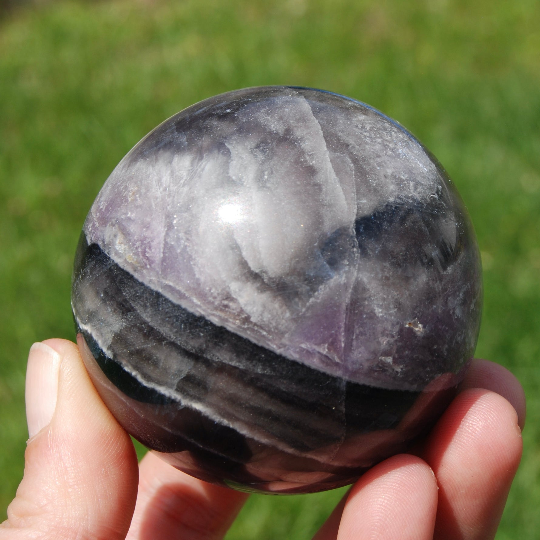 Blue Purple Silky Fluorite Crystal Sphere