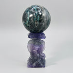 Purple Fluorite Carved Crystal Angel Sphere Stand