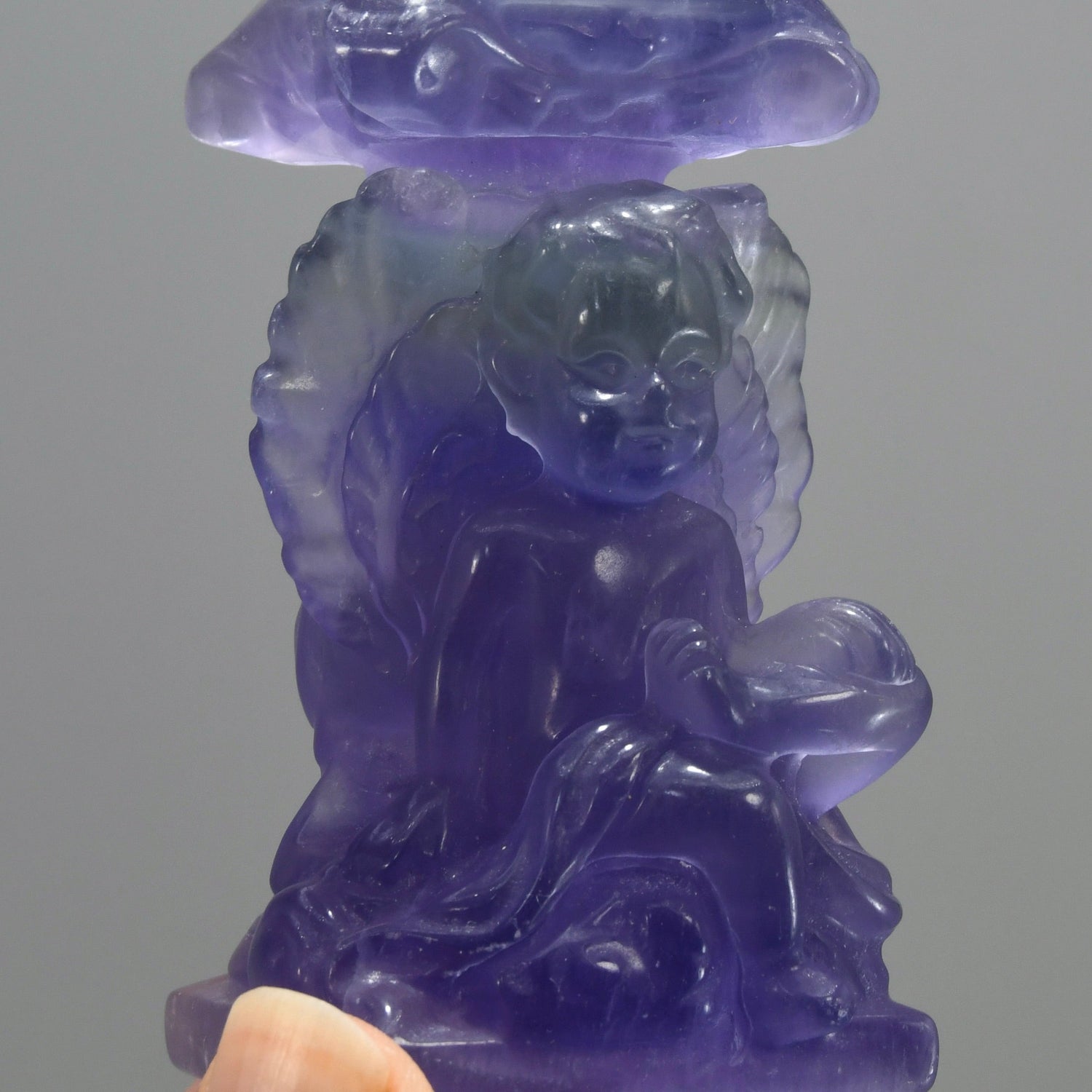 Fluorite Carved Crystal Angel Sphere Stand