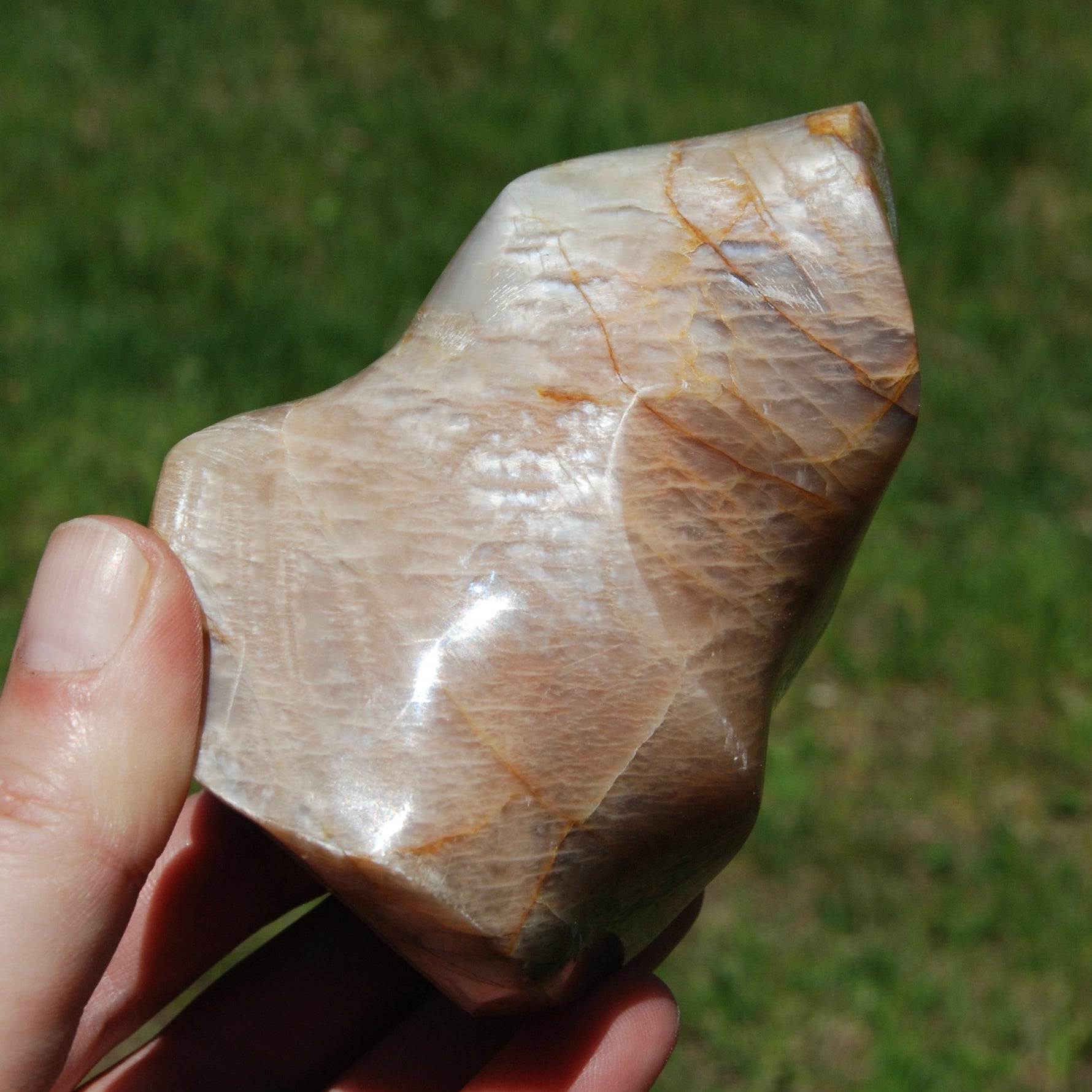 Peach Moonstone Crystal Freeform Flame Tower, India