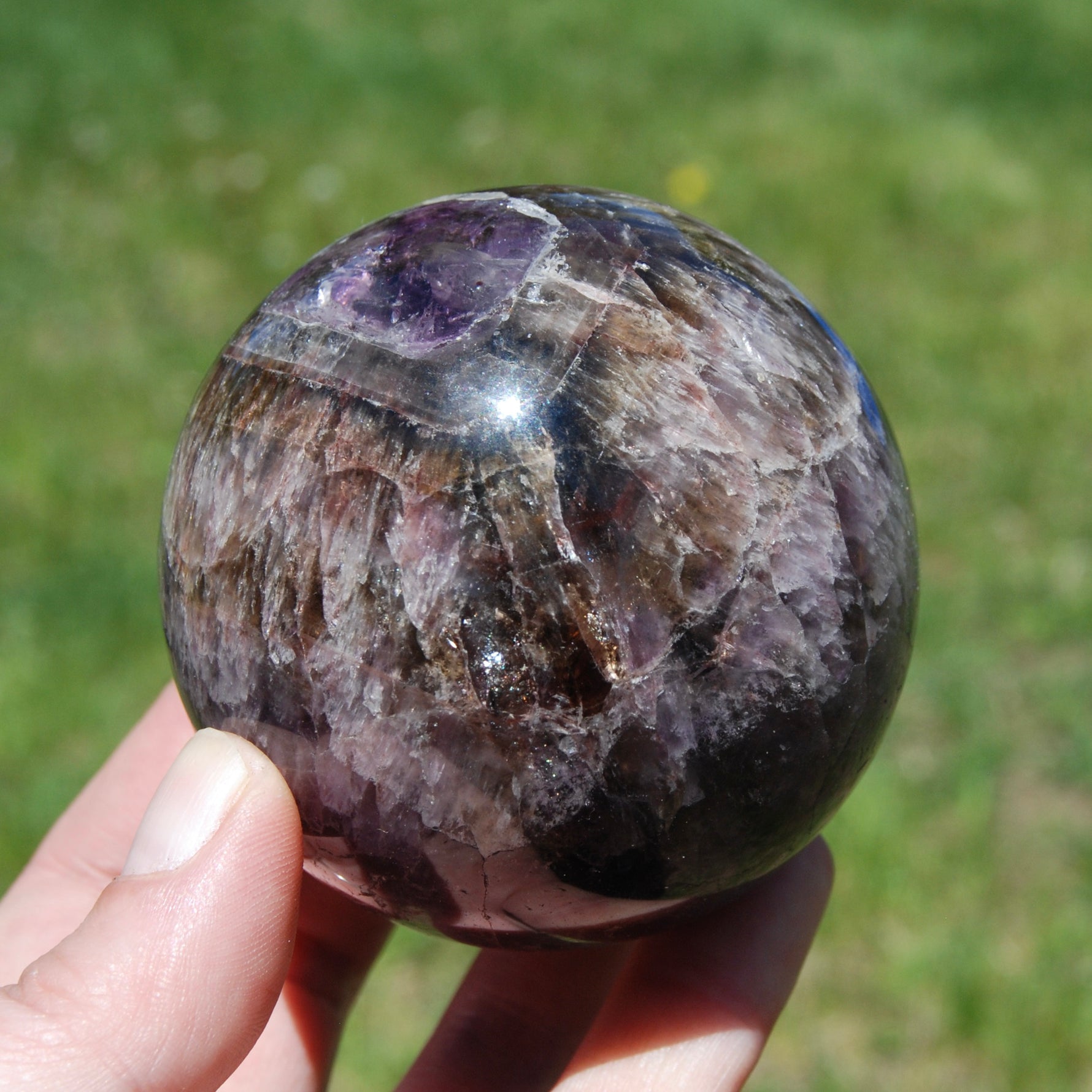 XL Super Seven Cacoxenite Crystal Sphere, Super 7 Amethyst Cacoxenite Trapiche Eye, Brazil