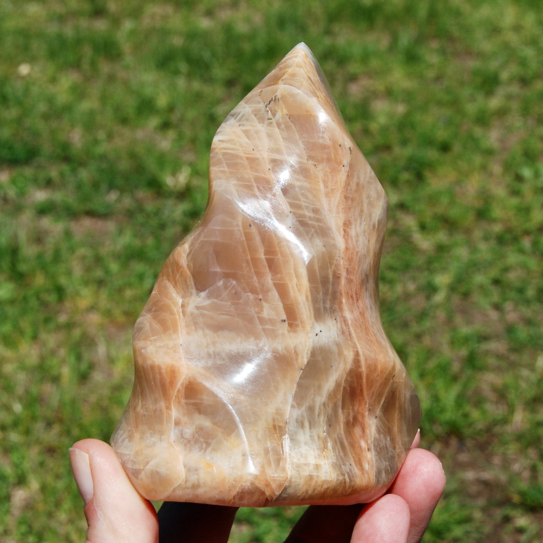 Peach Moonstone Crystal Freeform Flame Tower, India