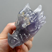 Load image into Gallery viewer, Purple Fluorite Carved Crystal Dragon Skul
