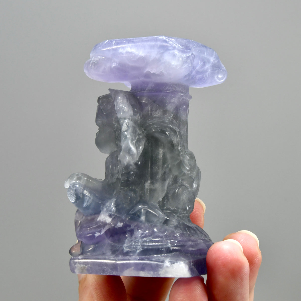 Purple Fluorite Carved Crystal Angel Sphere Stand