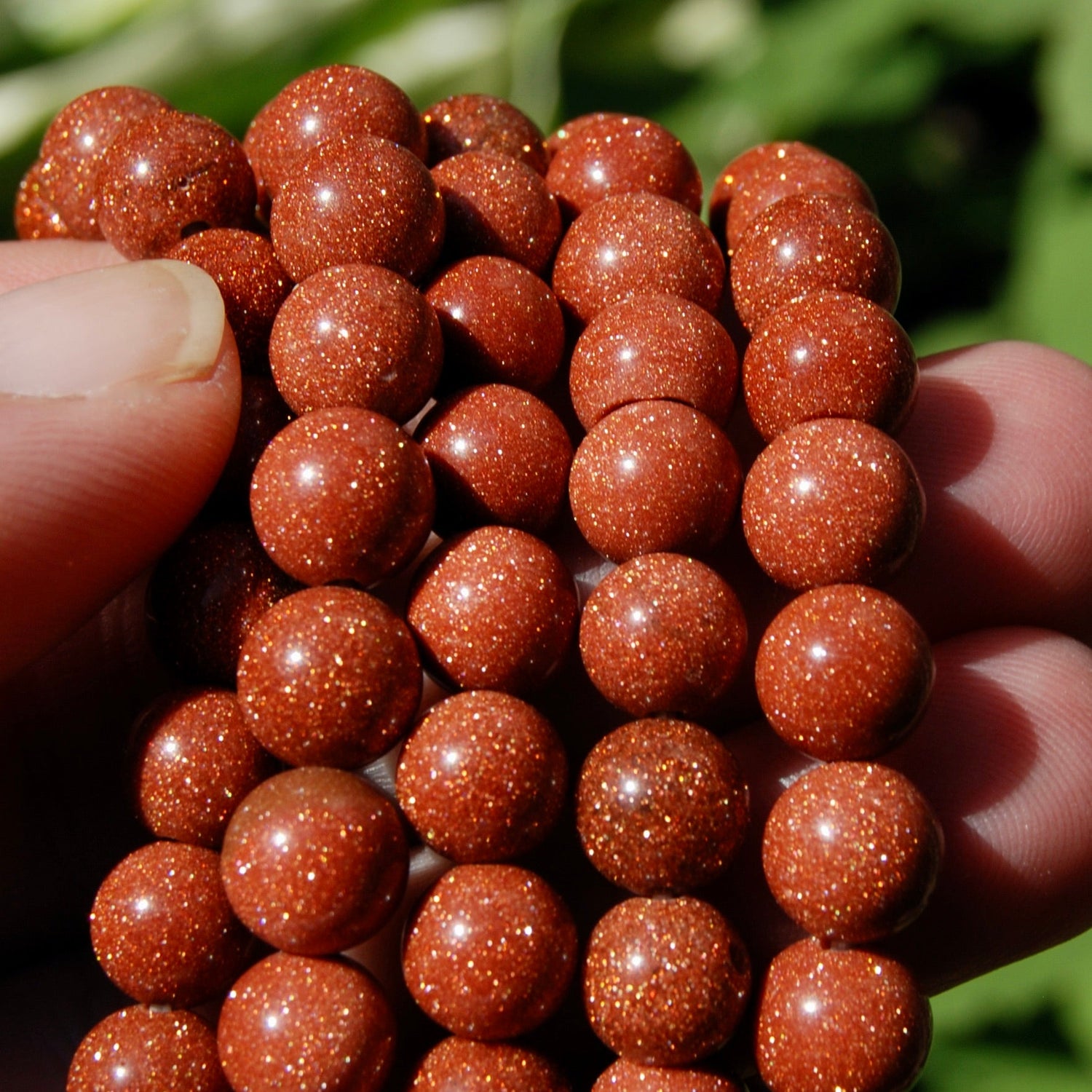 Goldstone Beaded Bracelet, 8mm Sparkling Crystal Beads