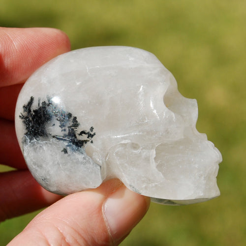 Black Tourmaline Quartz Crystal Skull, Realistic Gemstone Carving