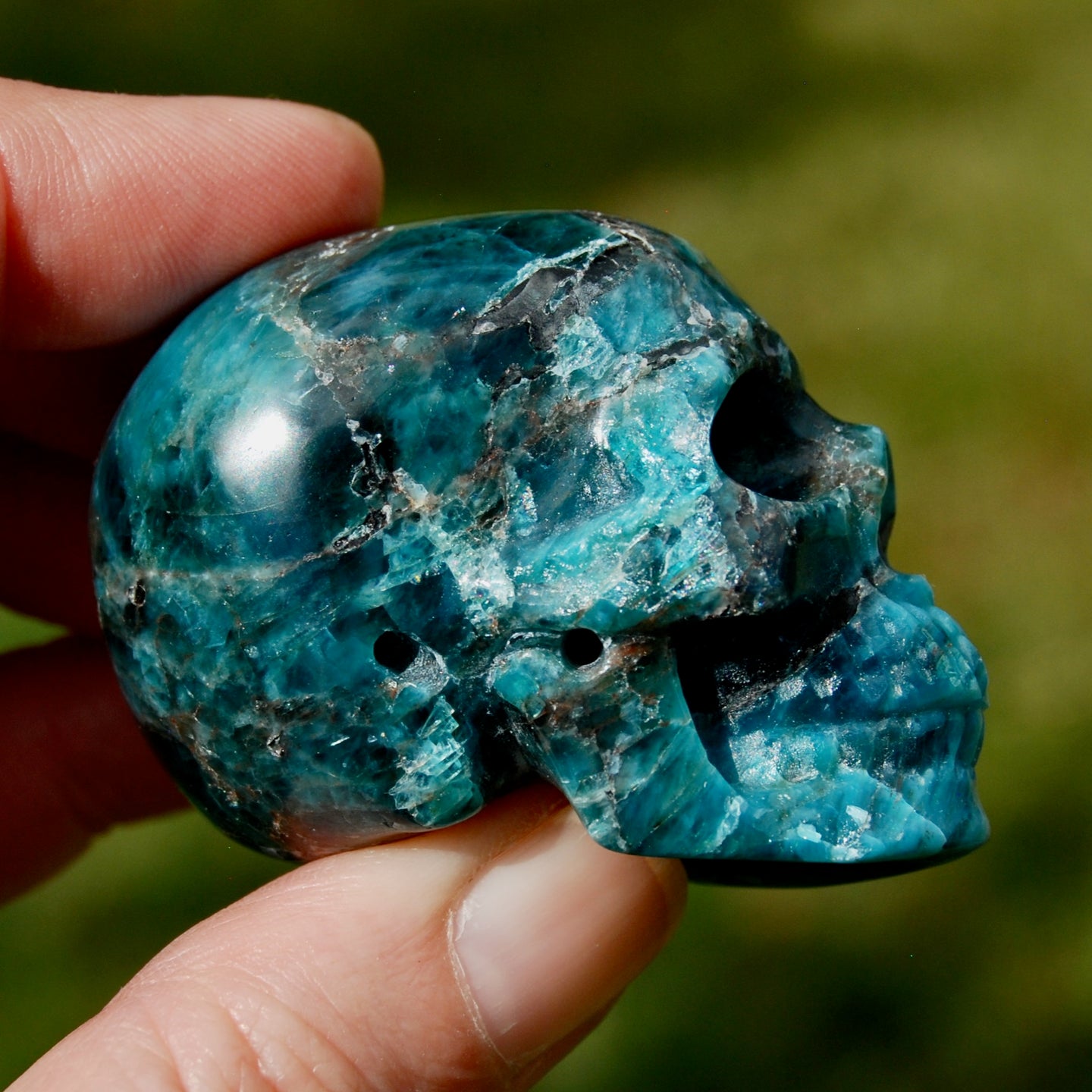 Gemmy Apatite Crystal Skull, Realistic Carved Gemstone