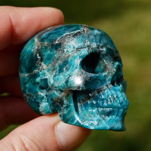 Gemmy Apatite Crystal Skull, Realistic Carved Gemstone Skull