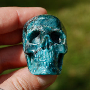 Gemmy Apatite Crystal Skull, Realistic Carved Gemstone Skull