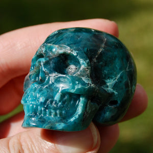 Gemmy Apatite Crystal Skull, Realistic Carved Gemstone Skull