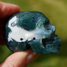 Load image into Gallery viewer, Gemmy Moss Agate Crystal Skull Realistic Gemstone Carving
