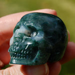 Gemmy Moss Agate Crystal Skull Realistic Gemstone Carving