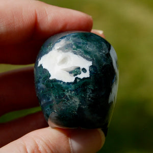 Gemmy Moss Agate Crystal Skull Realistic Gemstone Carving