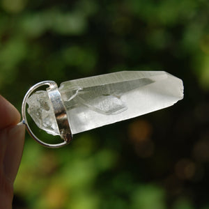 Lemurian Seed Quartz Crystal Laser Pendant for Necklace, Sterling Silver, Brazil