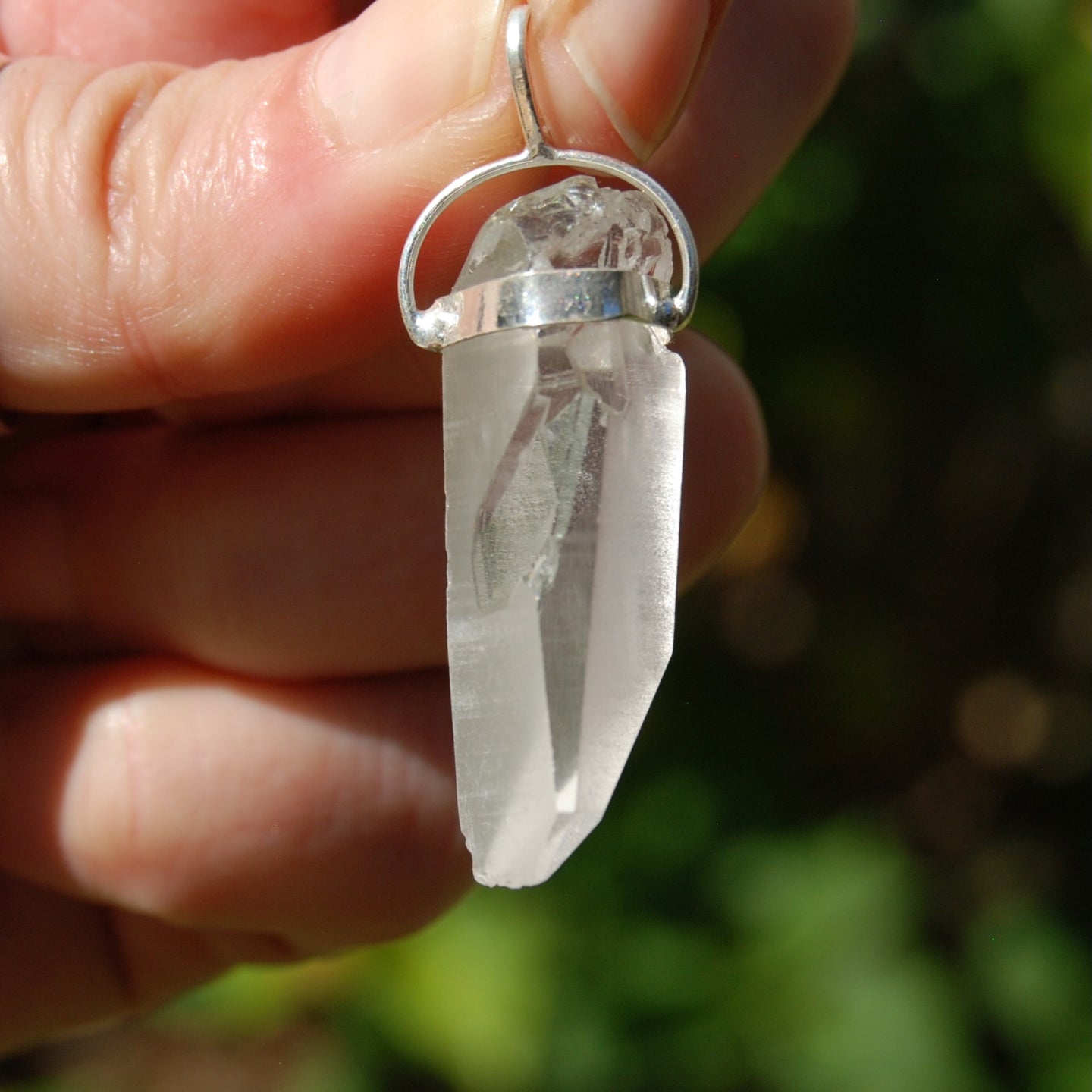 Lemurian Seed Quartz Crystal Laser Pendant for Necklace, Sterling Silver, Brazil