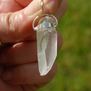 Lemurian Seed Quartz Crystal Laser Pendant for Necklace, Sterling Silver, Brazil