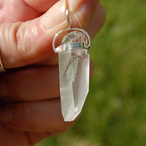 Lemurian Seed Quartz Crystal Laser Pendant for Necklace, Sterling Silver, Brazil