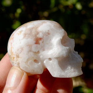 2in Sakura Flower Agate Crystal Skull, Realistic Gemstone Carving