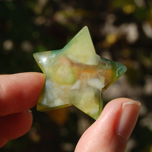 Green Sakura Flower Agate Crystal Star Carving