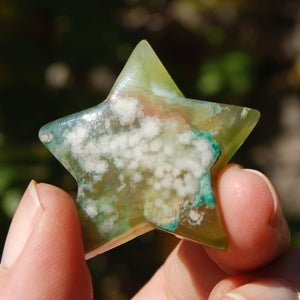 Green Sakura Flower Agate Crystal Star Carving