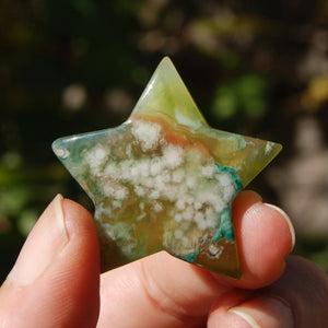 Green Sakura Flower Agate Crystal Star Carving