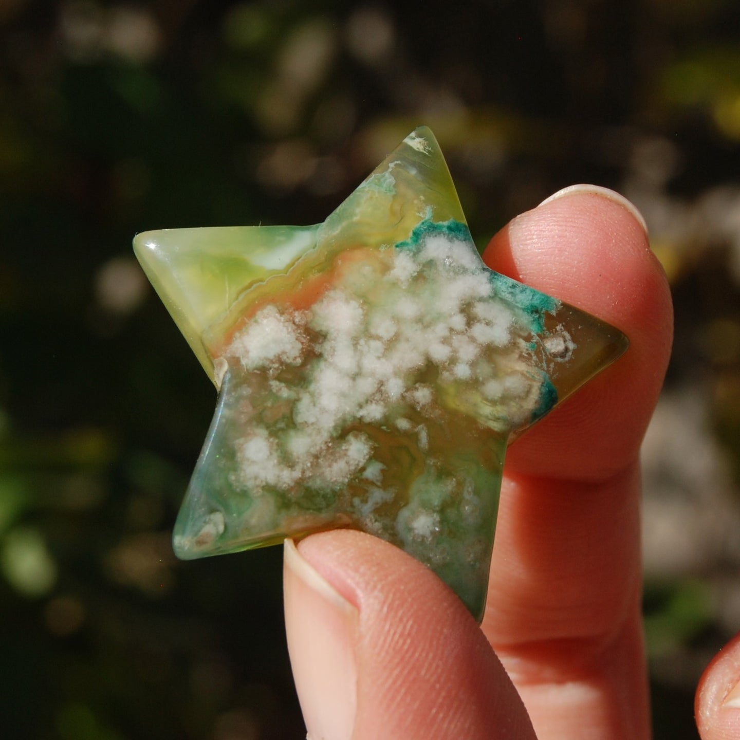 Green Sakura Flower Agate Crystal Star Carving