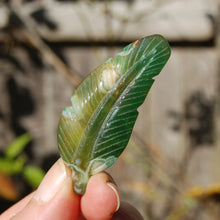 Load image into Gallery viewer, Green Sakura Flower Agate Crystal Feather Carving
