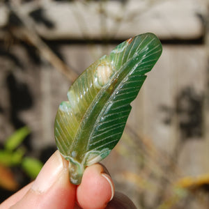 Green Sakura Flower Agate Crystal Feather Carving