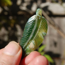 Load image into Gallery viewer, Green Sakura Flower Agate Crystal Feather Carving
