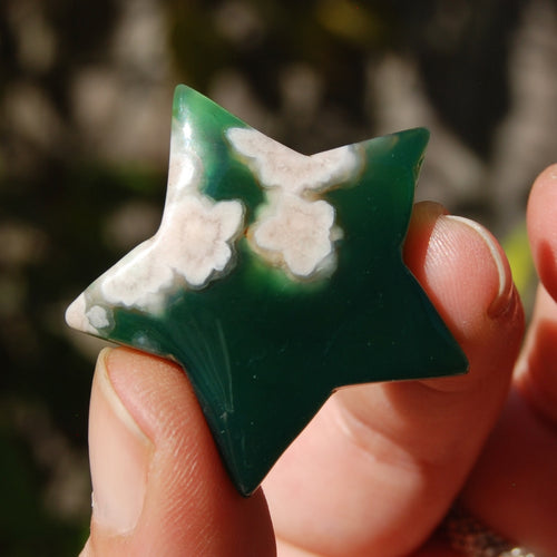 Green Sakura Flower Agate Crystal Star Carving