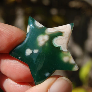 Green Sakura Flower Agate Crystal Star Carving