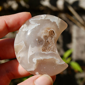 Sakura Flower Agate Crystal Moon Carving