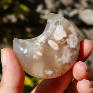 Sakura Flower Agate Crystal Moon Carving