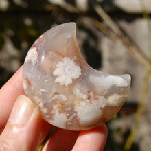 Load image into Gallery viewer, Sakura Flower Agate Crystal Moon Palmstone
