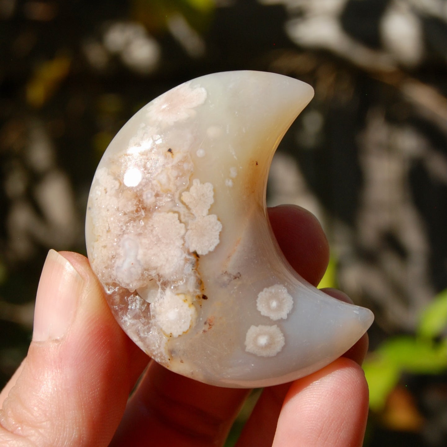 Sakura Agate Crystal Moon Palmstone