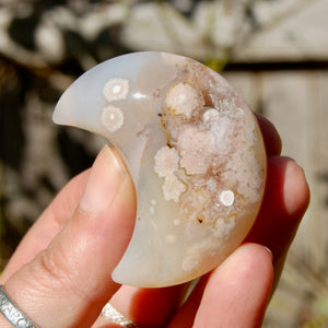 Sakura Agate Crystal Moon Palmstone