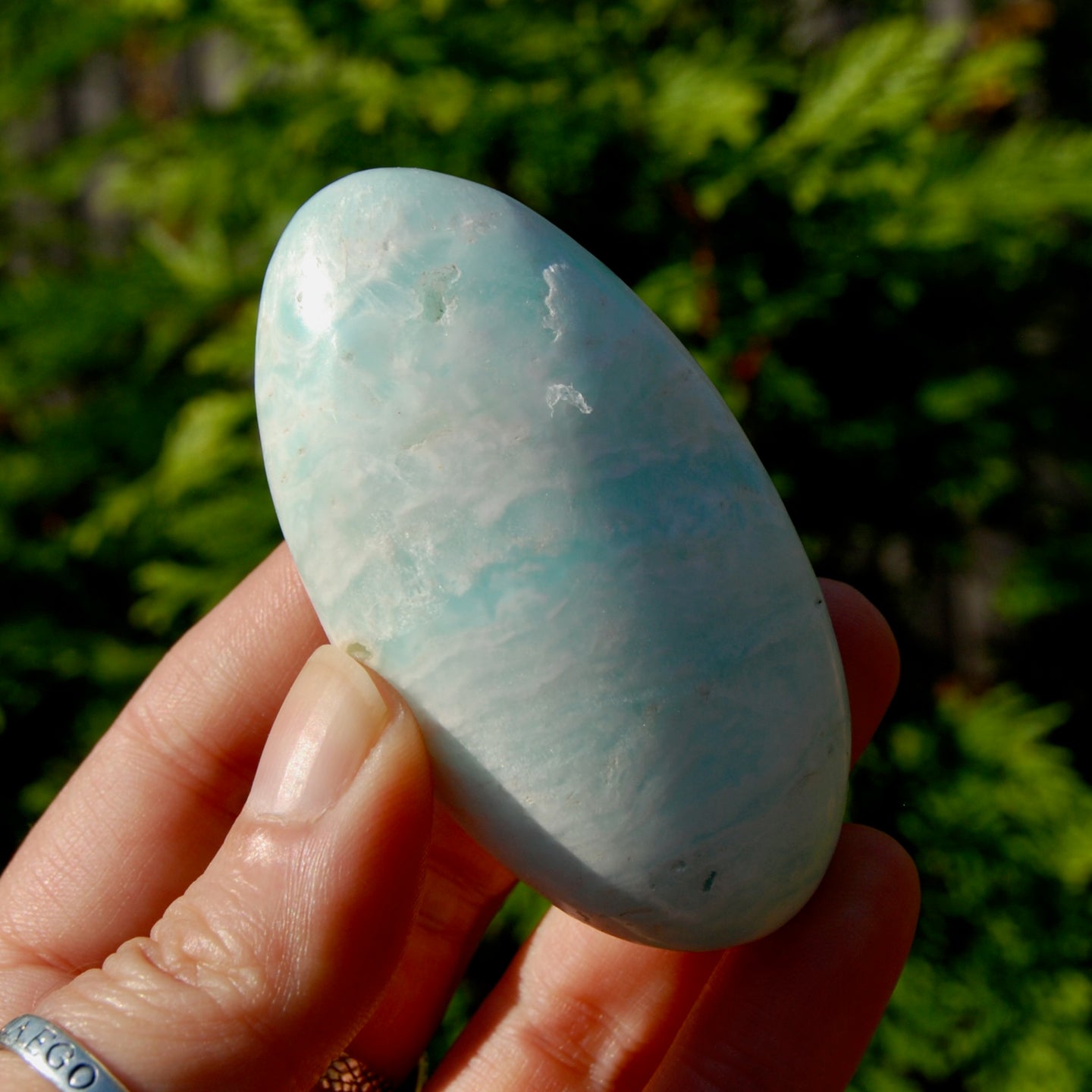 Caribbean Blue Calcite Crystal Palm Stone