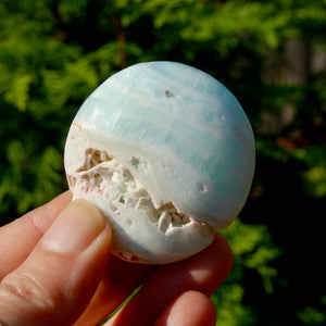 2in Caribbean Blue Calcite Crystal Palm Stone, Pakistan