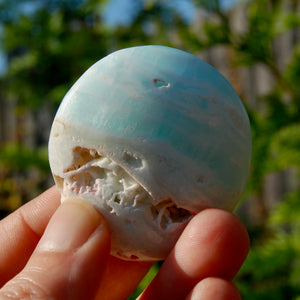 Caribbean Blue Calcite Crystal Palm Stone