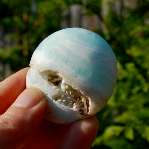 Caribbean Blue Calcite Crystal Palm Stone